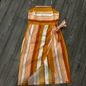 Express Orange Pink and White Striped Wrap Dress